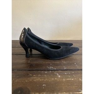 Donald J Pliner Emmy Women's Black Suede Croc Pointy Toe Heel Shoes Size 7.5m